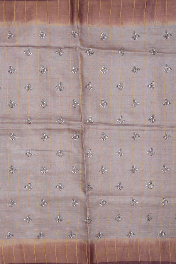 Tussar Silk Saree In Brown With Checks Design