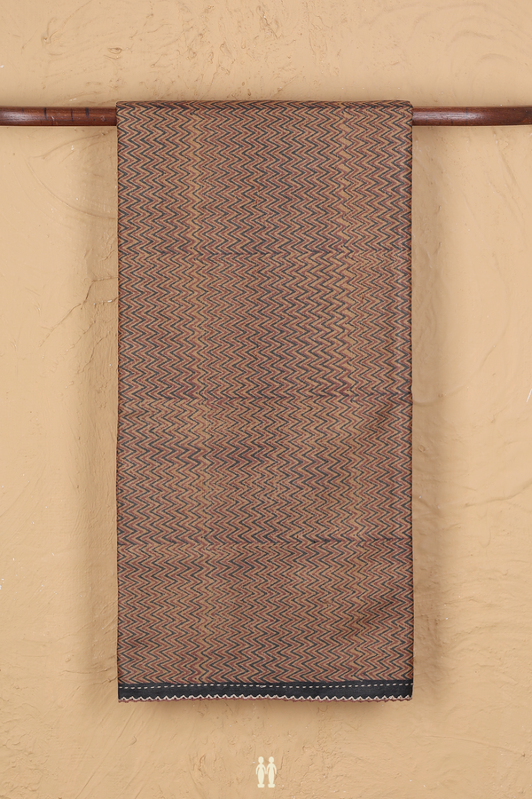 Tussar Silk Saree In Brown With Chevron Design