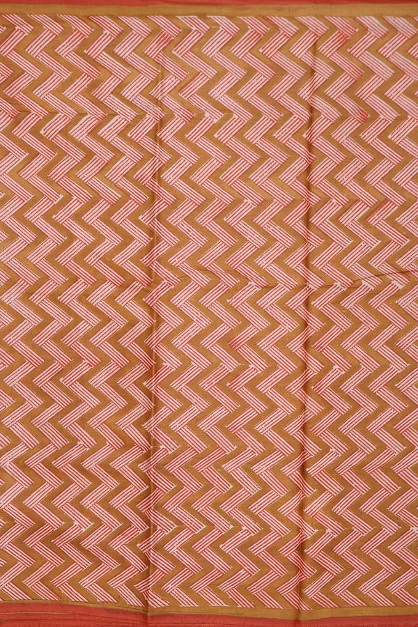 Tussar Silk Saree In Brown With Chevron Design