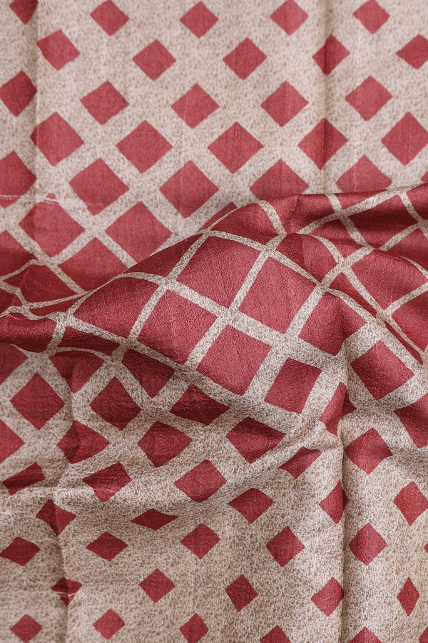 Tussar Silk Saree In Brown With Diamond Design