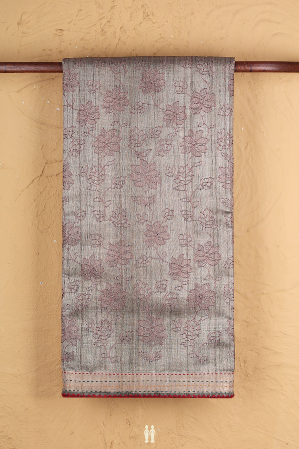Tussar Silk Saree In Brown With Embroidered Design
