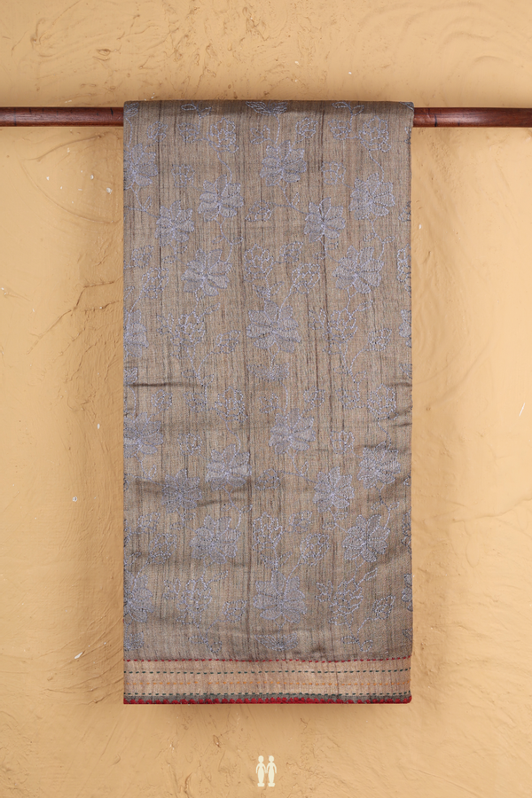 Tussar Silk Saree In Brown With Embroidered Design