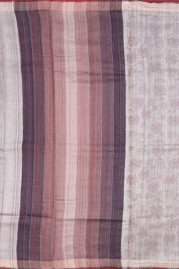 Tussar Silk Saree In Brown With Embroidered Design