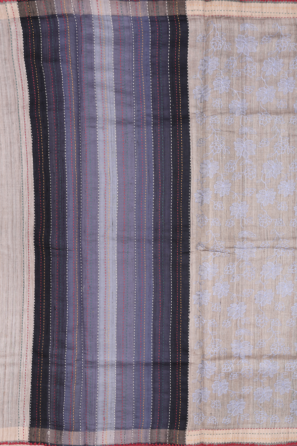 Tussar Silk Saree In Brown With Embroidered Design