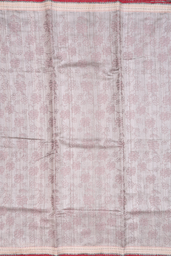 Tussar Silk Saree In Brown With Embroidered Design