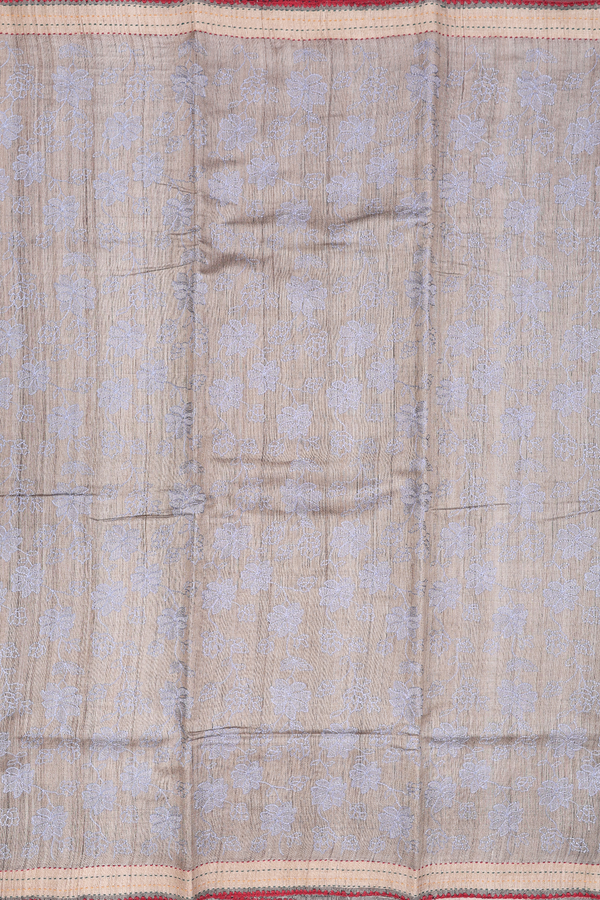 Tussar Silk Saree In Brown With Embroidered Design