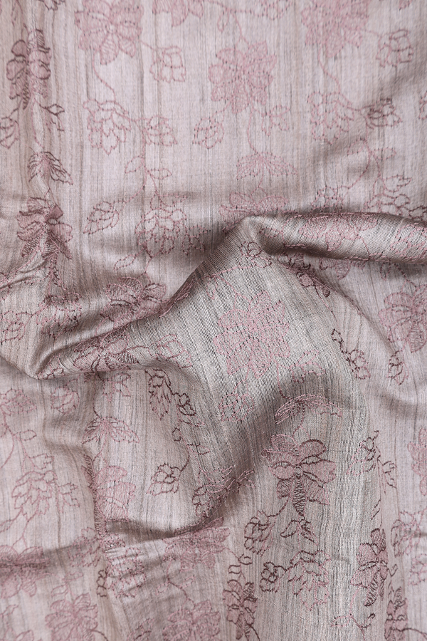 Tussar Silk Saree In Brown With Embroidered Design
