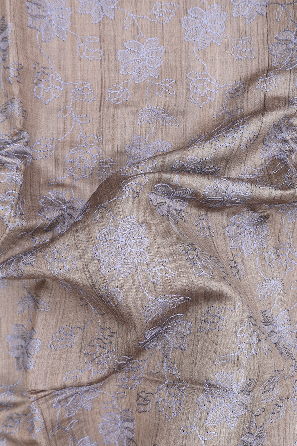 Tussar Silk Saree In Brown With Embroidered Design