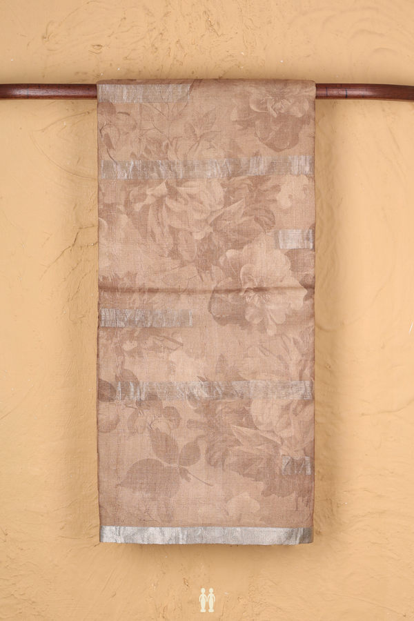 Tussar Silk Saree In Brown With Floral Design