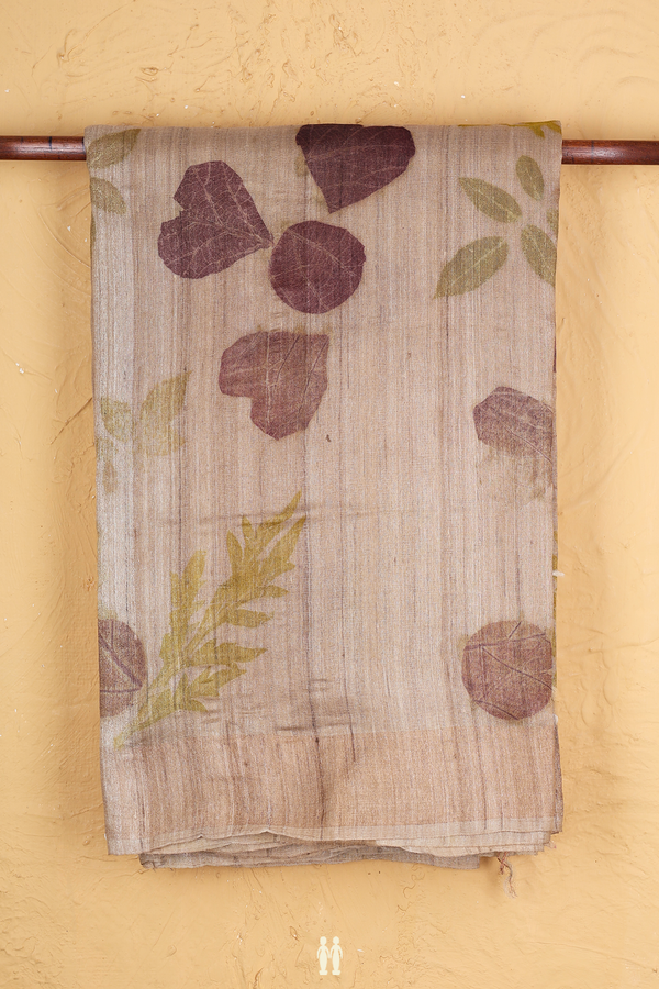 Tussar Silk Saree In Brown With Floral Design
