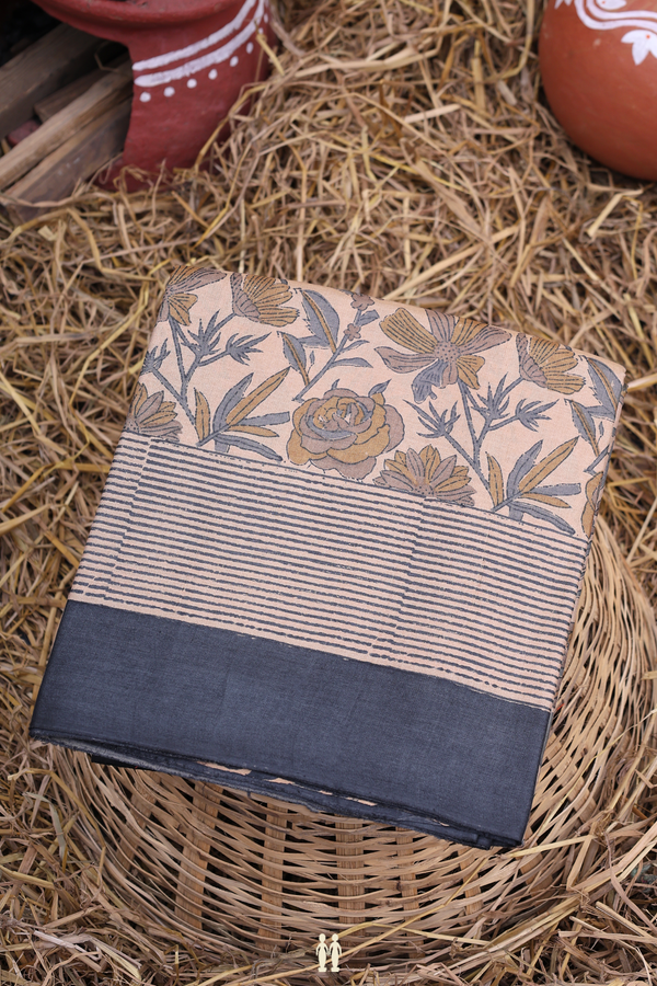 Tussar Silk Saree In Brown With Floral Design