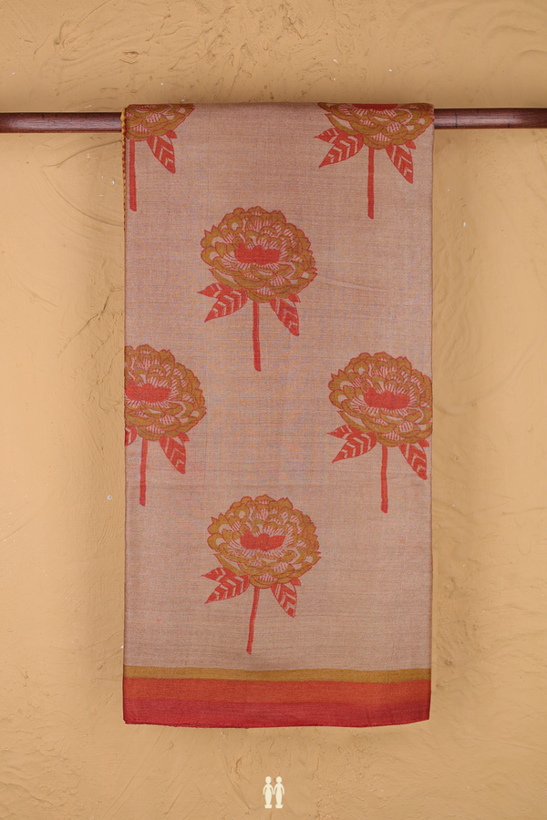 Tussar Silk Saree In Brown With Floral Design