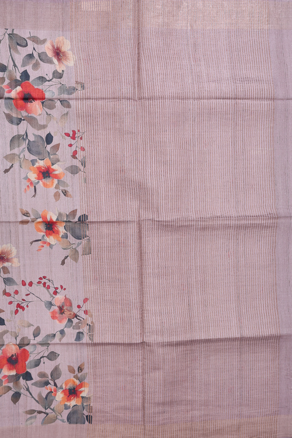 Tussar Silk Saree In Brown With Floral Design