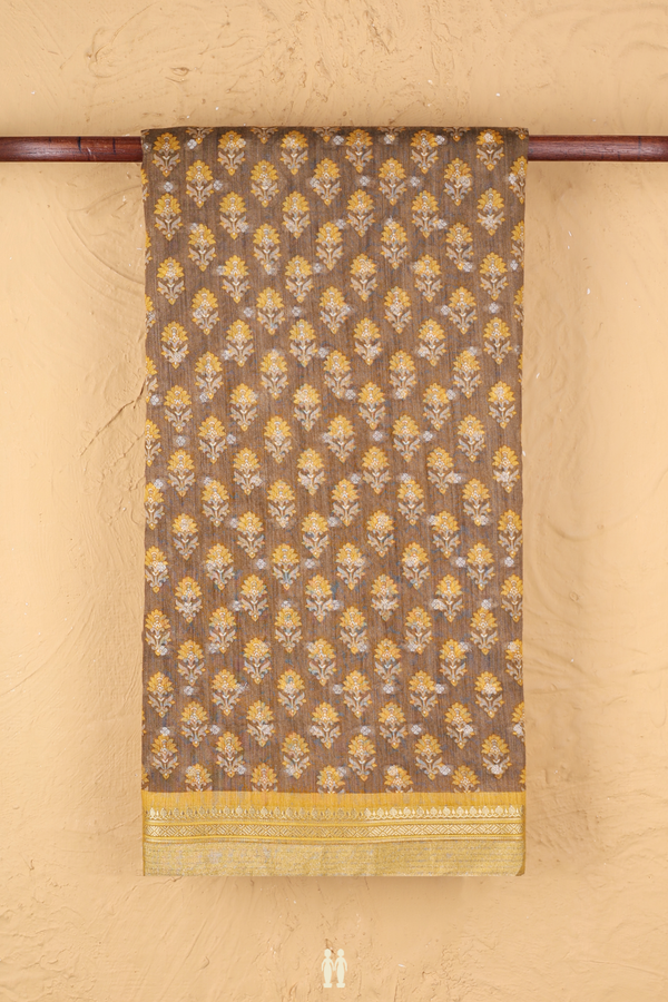 Tussar Silk Saree In Brown With Floral Design