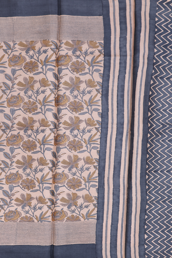 Tussar Silk Saree In Brown With Floral Design