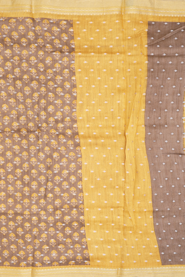 Tussar Silk Saree In Brown With Floral Design