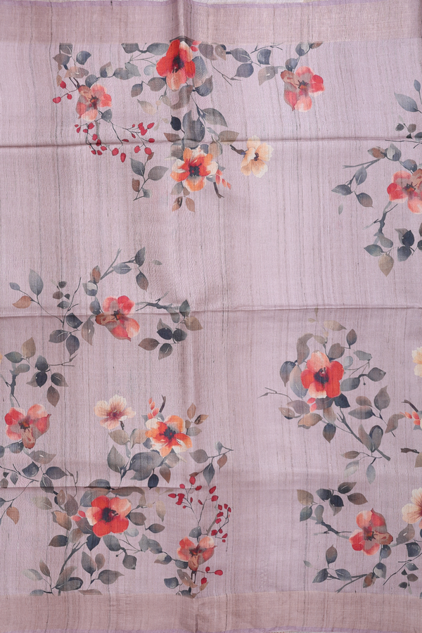 Tussar Silk Saree In Brown With Floral Design