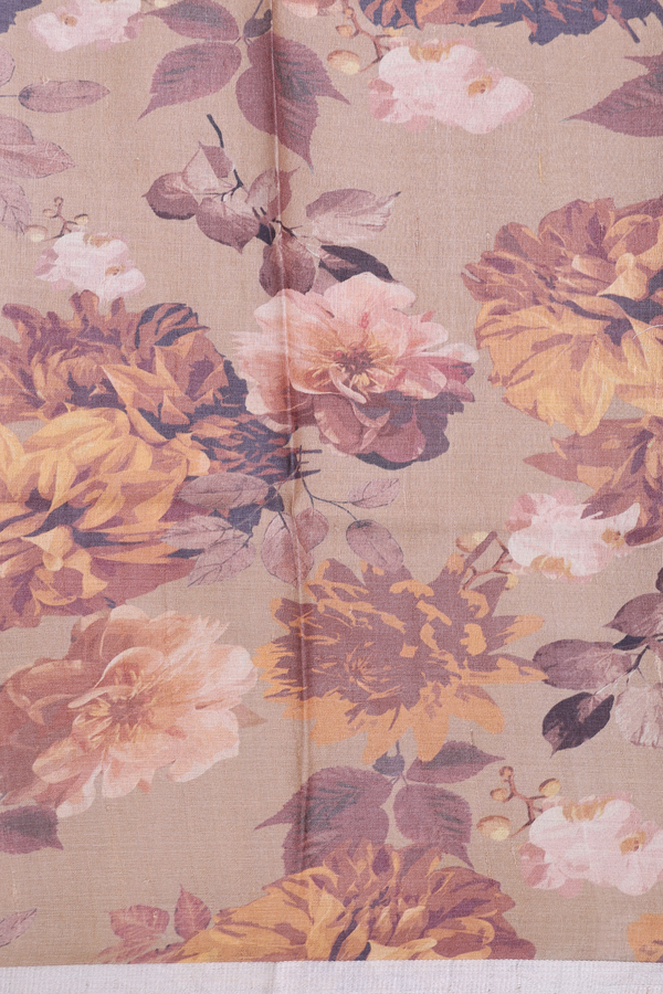 Tussar Silk Saree In Brown With Floral Design