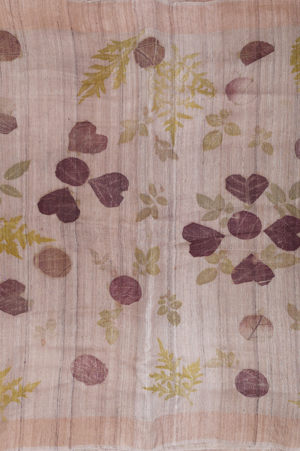 Tussar Silk Saree In Brown With Floral Design