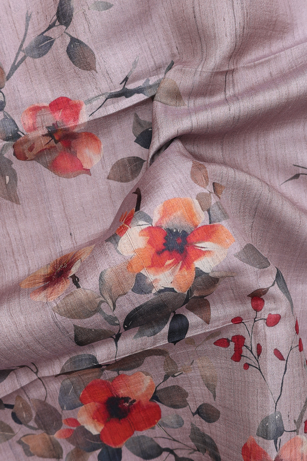 Tussar Silk Saree In Brown With Floral Design