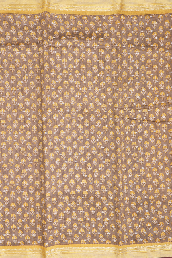 Tussar Silk Saree In Brown With Floral Design