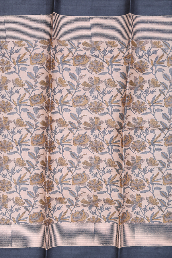 Tussar Silk Saree In Brown With Floral Design