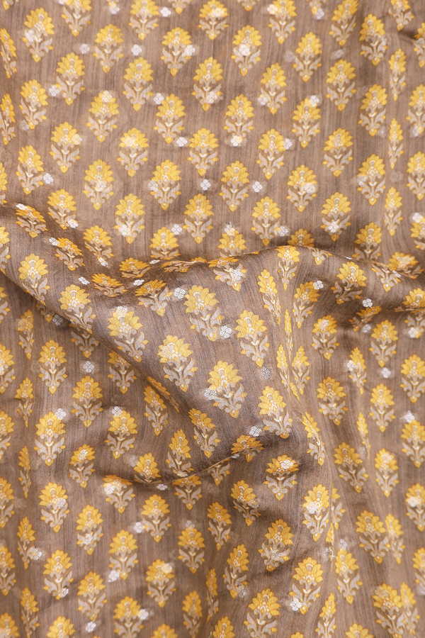 Tussar Silk Saree In Brown With Floral Design