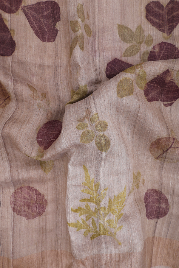Tussar Silk Saree In Brown With Floral Design