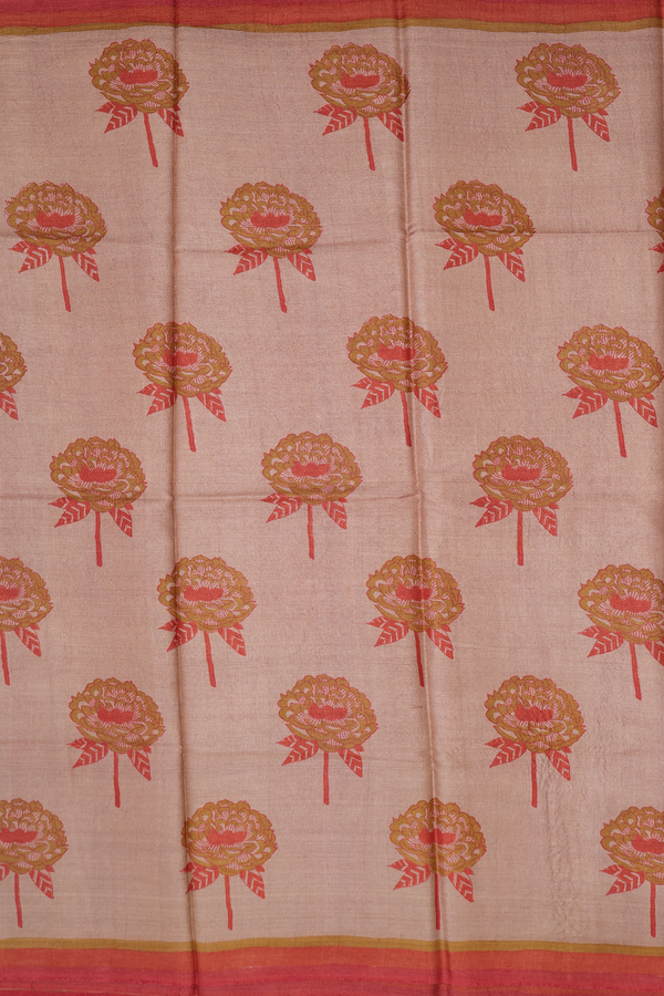 Tussar Silk Saree In Brown With Floral Design