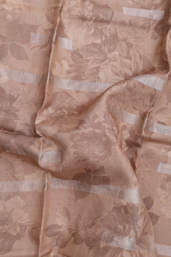 Tussar Silk Saree In Brown With Floral Design