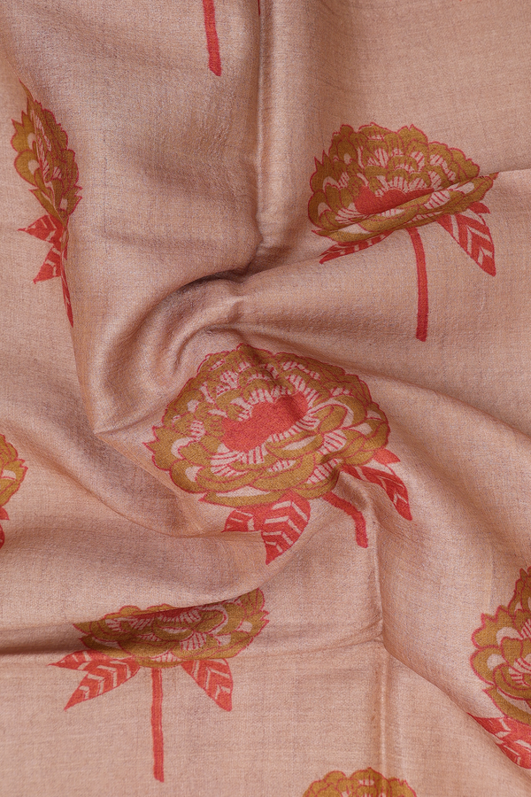 Tussar Silk Saree In Brown With Floral Design