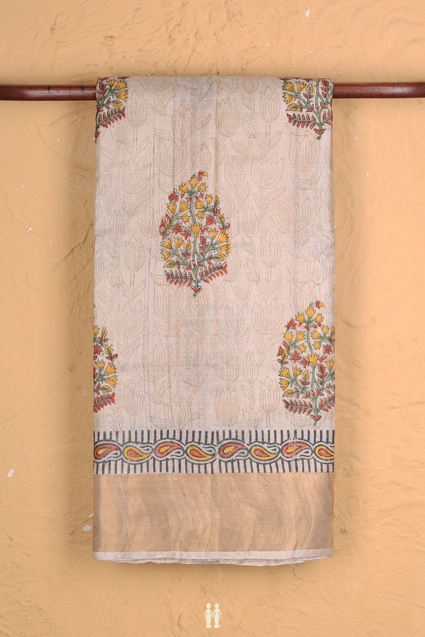 Tussar Silk Saree In Brown With Floral Motifs