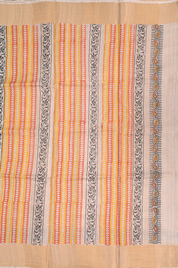 Tussar Silk Saree In Brown With Floral Motifs