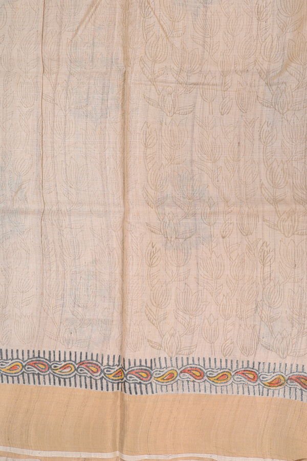 Tussar Silk Saree In Brown With Floral Motifs