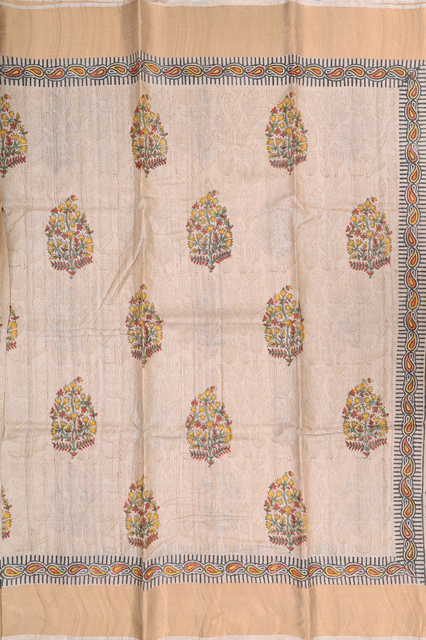 Tussar Silk Saree In Brown With Floral Motifs