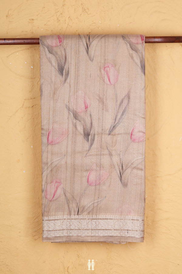 Tussar Silk Saree In Brown With Floral Printed Design