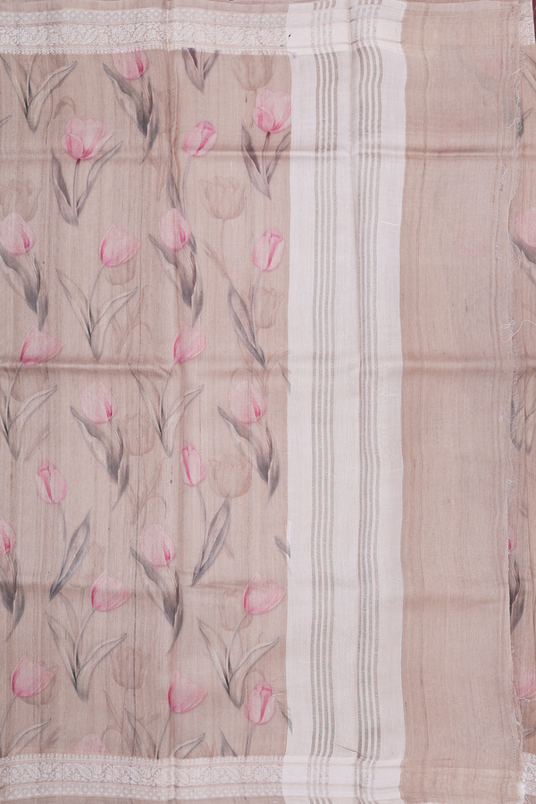 Tussar Silk Saree In Brown With Floral Printed Design
