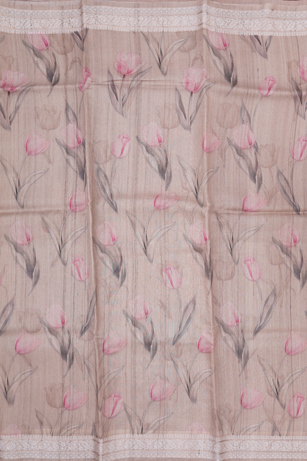 Tussar Silk Saree In Brown With Floral Printed Design