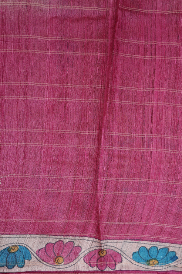 Tussar Silk Saree In Brown With Hand Painted Design