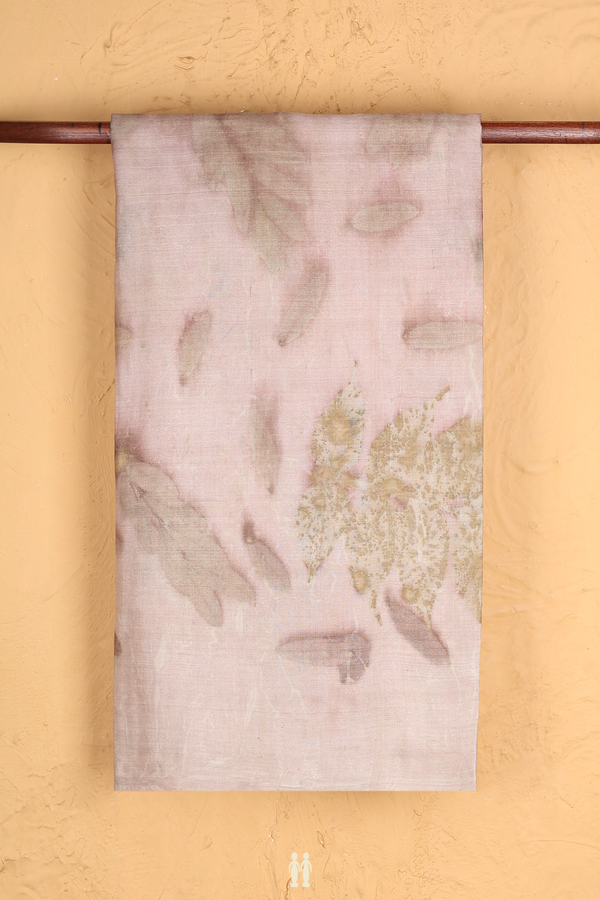 Tussar Silk Saree In Light Brown With Leaf Design