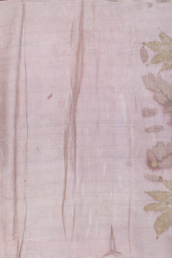 Tussar Silk Saree In Light Brown With Leaf Design