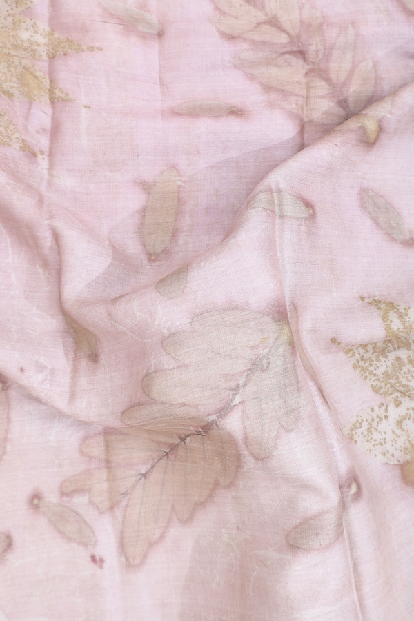 Tussar Silk Saree In Light Brown With Leaf Design