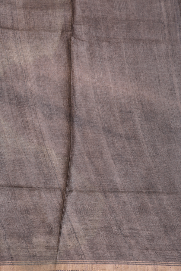 Tussar Silk Saree In Brown With Leaf Printed Design