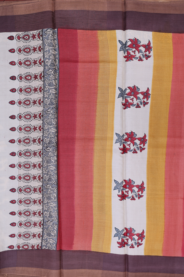 Tussar Silk Saree In Brown With Ogee Printed Design