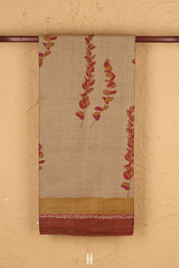 Tussar Silk Saree In Pastel Brown With Printed Design