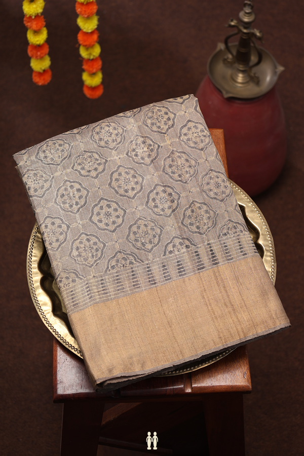 Tussar Silk Saree In Brown With Printed Design