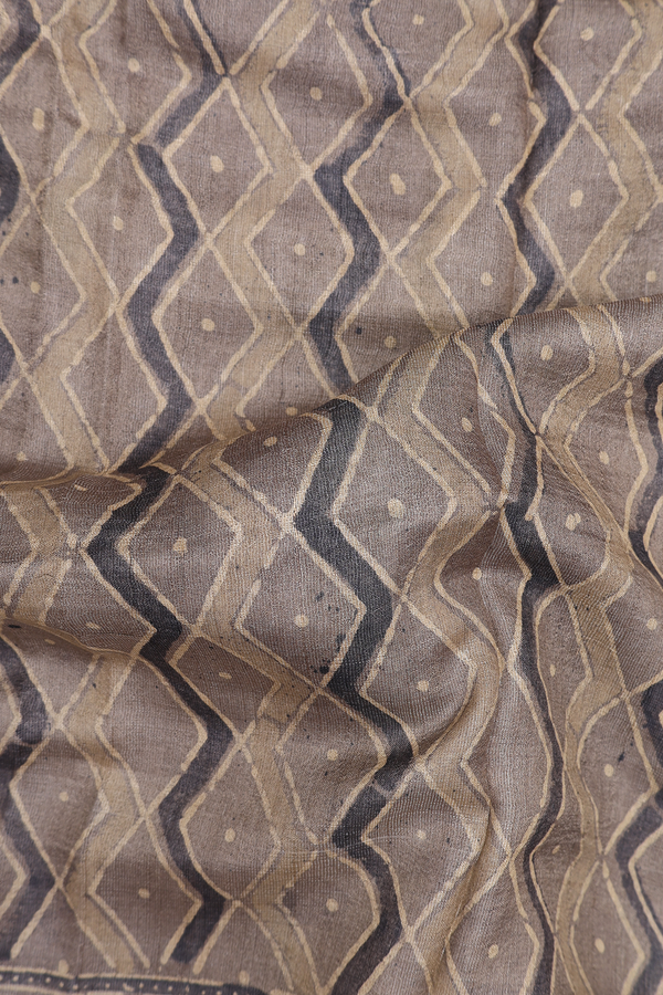 Tussar Silk Saree In Brown With Printed Design