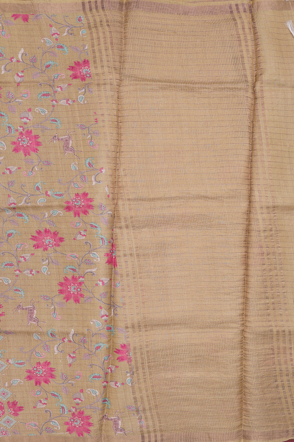Tussar Silk Saree In Brown With Printed Design