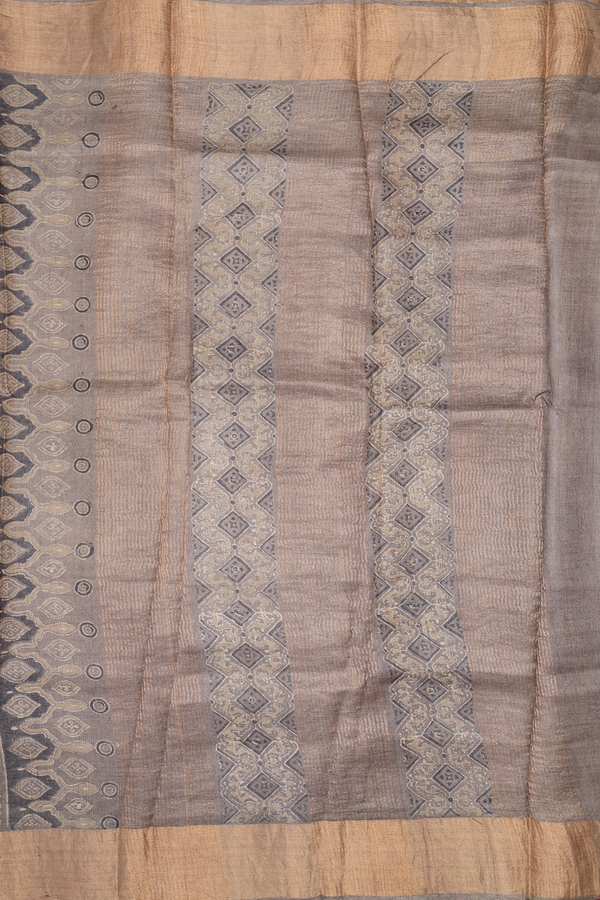 Tussar Silk Saree In Brown With Printed Design