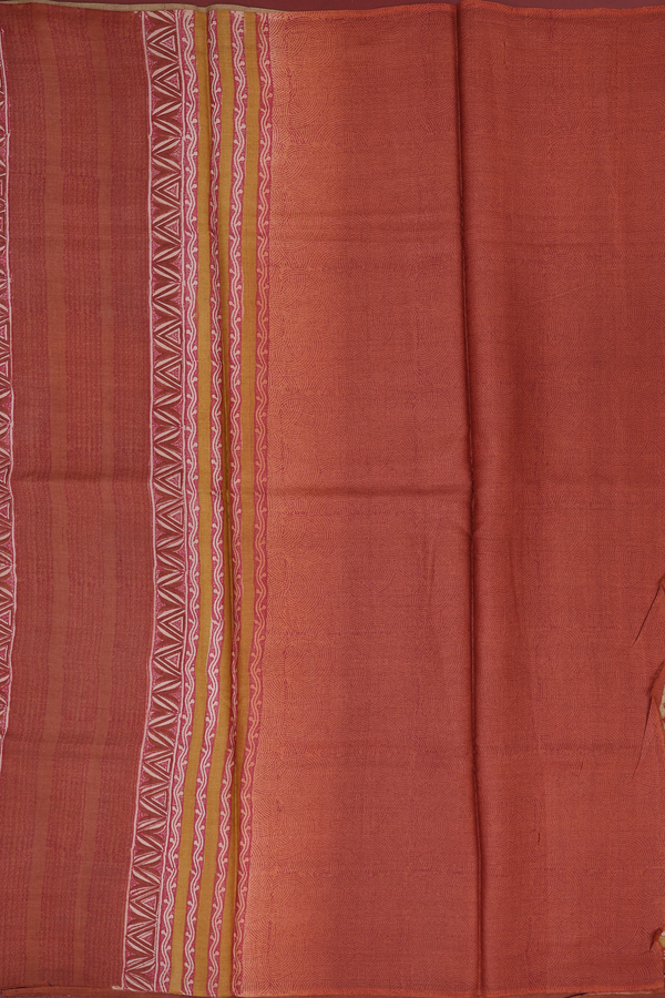Tussar Silk Saree In Pastel Brown With Printed Design